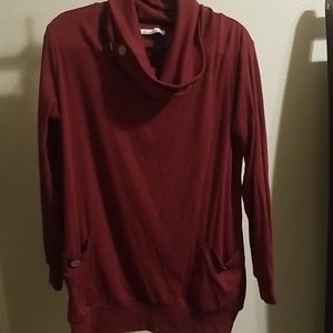 Maroon long Sleeve Cowl Neck Tee